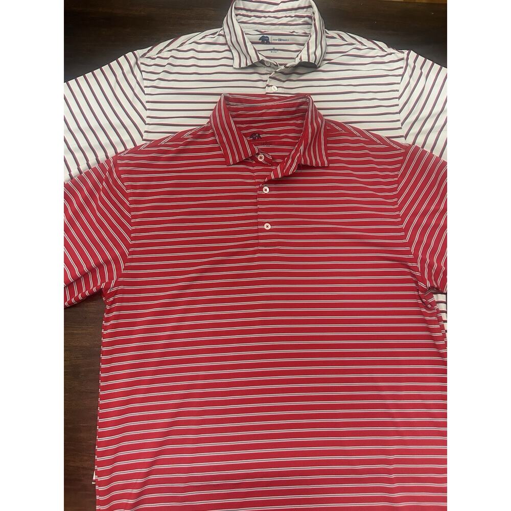 (2) Onward Reserve Men’s Striped Performance Polo Size Medium Red Lot
